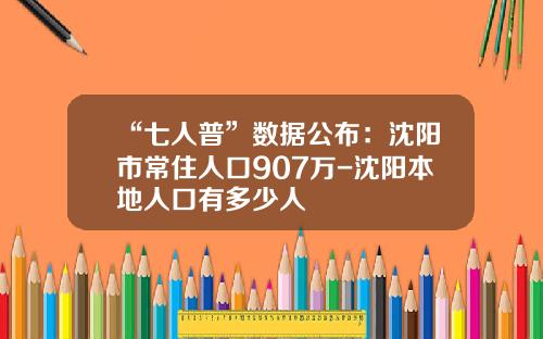 “七人普”数据公布：沈阳市常住人口907万-沈阳本地人口有多少人