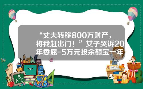 “丈夫转移800万财产，将我赶出门！”女子哭诉20年委屈-5万元投余额宝一年利息多少