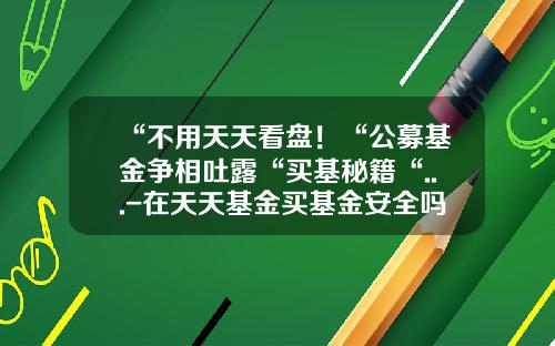 “不用天天看盘！“公募基金争相吐露“买基秘籍“...-在天天基金买基金安全吗