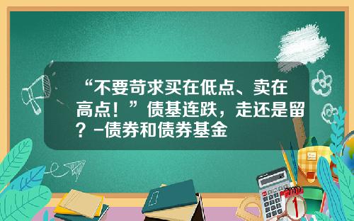 “不要苛求买在低点、卖在高点！”债基连跌，走还是留？-债券和债券基金