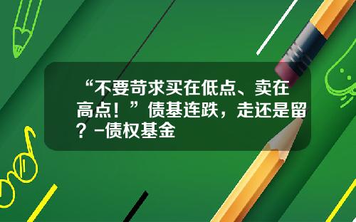 “不要苛求买在低点、卖在高点！”债基连跌，走还是留？-债权基金