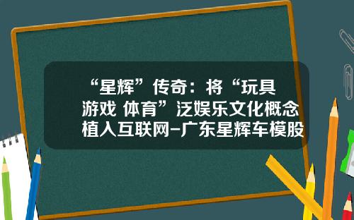“星辉”传奇:将“玩具+游戏+体育”泛娱乐文化概念植入互联网-广东星辉车模股份有限公司