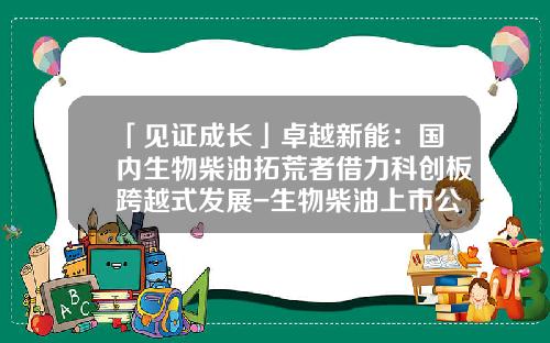 「见证成长」卓越新能：国内生物柴油拓荒者借力科创板跨越式发展-生物柴油上市公司