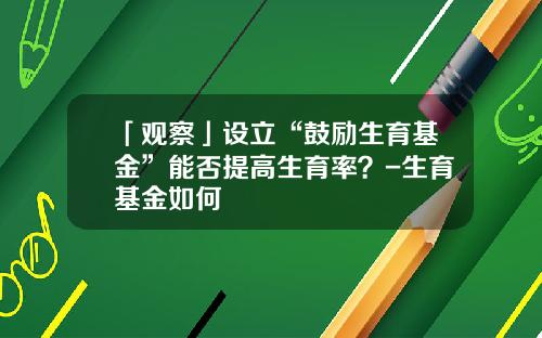 「观察」设立“鼓励生育基金”能否提高生育率？-生育基金如何