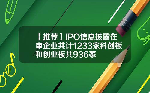 【推荐】IPO信息披露在审企业共计1233家科创板和创业板共936家