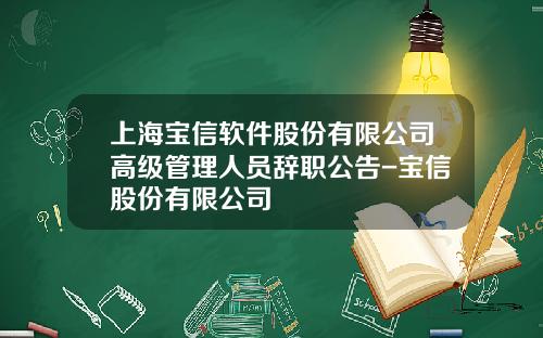 上海宝信软件股份有限公司高级管理人员辞职公告-宝信股份有限公司