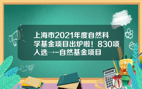 上海市2021年度自然科学基金项目出炉啦!830项入选→-自然基金项目