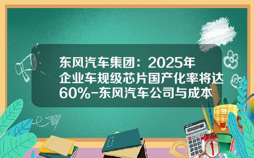 东风汽车集团:2025年企业车规级芯片国产化率将达60%-东风汽车公司与成本管理.