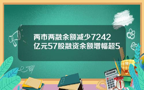 两市两融余额减少7242亿元57股融资余额增幅超5