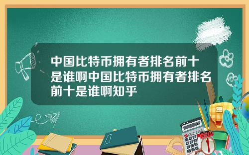 中国比特币拥有者排名前十是谁啊中国比特币拥有者排名前十是谁啊知乎