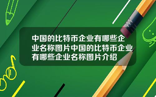 中国的比特币企业有哪些企业名称图片中国的比特币企业有哪些企业名称图片介绍