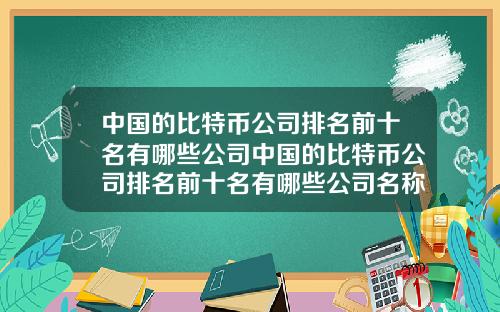 中国的比特币公司排名前十名有哪些公司中国的比特币公司排名前十名有哪些公司名称