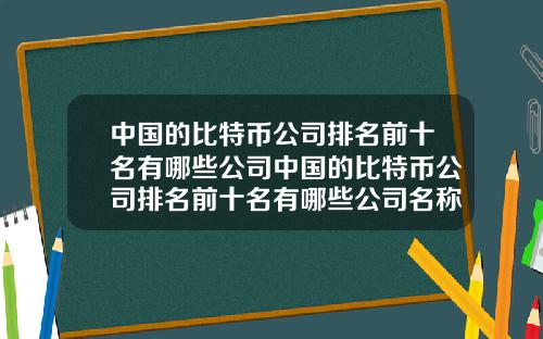 中国的比特币公司排名前十名有哪些公司中国的比特币公司排名前十名有哪些公司名称