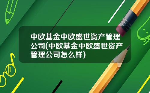 中欧基金中欧盛世资产管理公司(中欧基金中欧盛世资产管理公司怎么样)