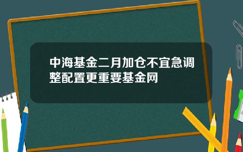 中海基金二月加仓不宜急调整配置更重要基金网