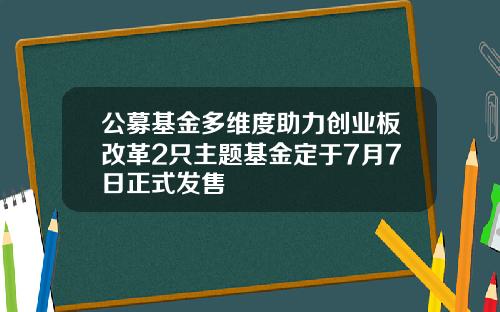 公募基金多维度助力创业板改革2只主题基金定于7月7日正式发售