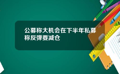 公募称大机会在下半年私募称反弹要减仓