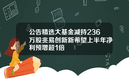 公告精选大基金减持236万股兆易创新新希望上半年净利预增超1倍