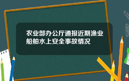农业部办公厅通报近期渔业船舶水上安全事故情况