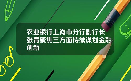 农业银行上海市分行副行长张青聚焦三方面持续谋划金融创新