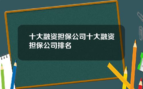 十大融资担保公司十大融资担保公司排名