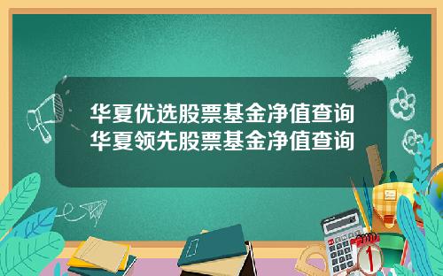 华夏优选股票基金净值查询华夏领先股票基金净值查询