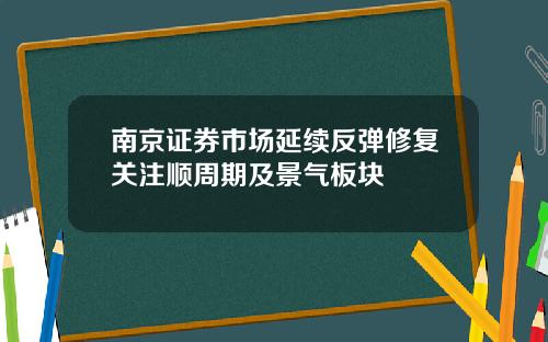 南京证券市场延续反弹修复关注顺周期及景气板块