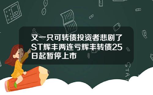 又一只可转债投资者悲剧了ST辉丰两连亏辉丰转债25日起暂停上市