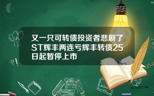 又一只可转债投资者悲剧了ST辉丰两连亏辉丰转债25日起暂停上市