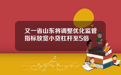 又一省山东将调整优化监管指标放宽小贷杠杆至5倍