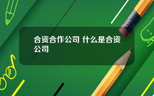合资合作公司 什么是合资公司