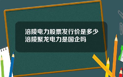 涪陵电力股票发行价是多少涪陵聚龙电力是国企吗