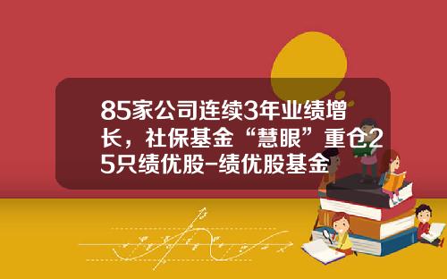 85家公司连续3年业绩增长，社保基金“慧眼”重仓25只绩优股-绩优股基金