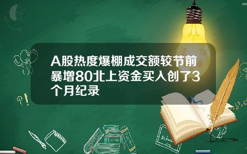A股热度爆棚成交额较节前暴增80北上资金买入创了3个月纪录