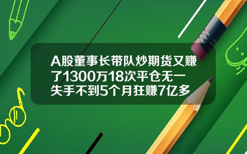 A股董事长带队炒期货又赚了1300万18次平仓无一失手不到5个月狂赚7亿多