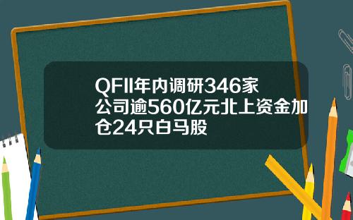 QFII年内调研346家公司逾560亿元北上资金加仓24只白马股