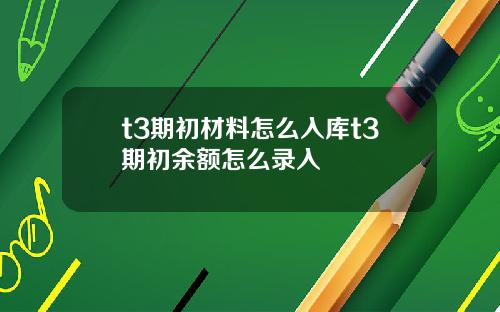 t3期初材料怎么入库t3期初余额怎么录入