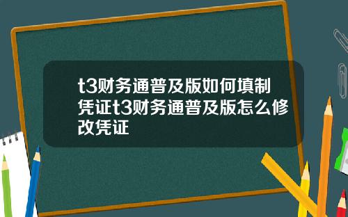 t3财务通普及版如何填制凭证t3财务通普及版怎么修改凭证
