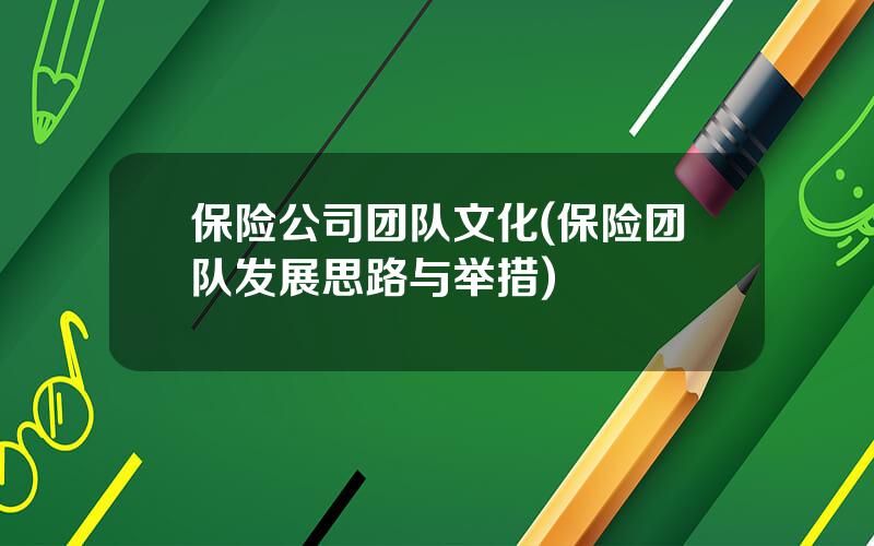 保险公司团队文化(保险团队发展思路与举措)