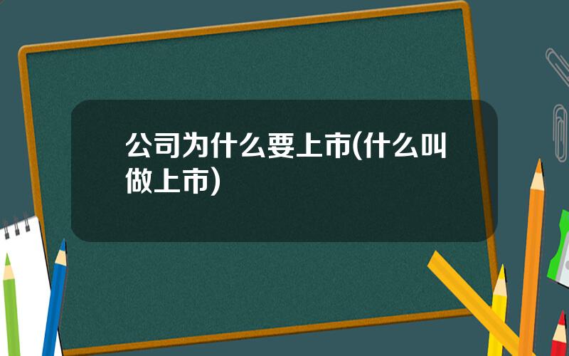 公司为什么要上市(什么叫做上市)