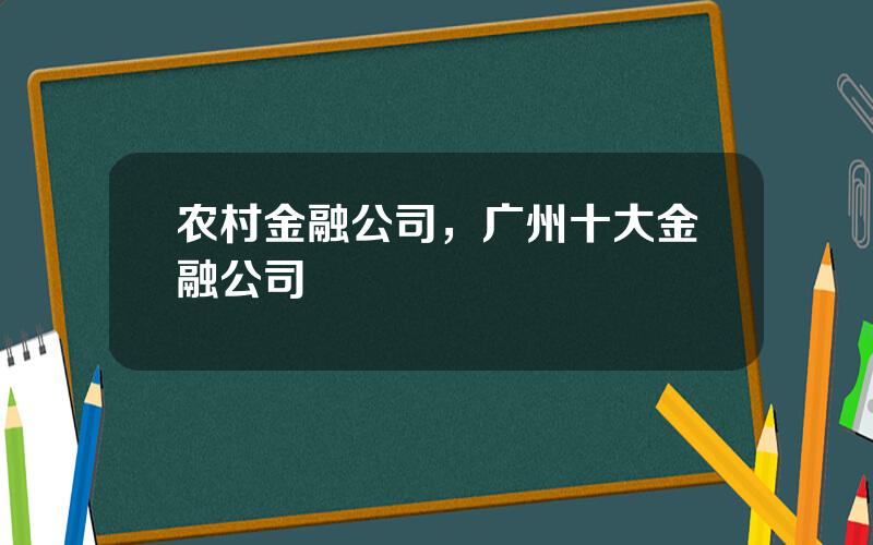 农村金融公司，广州十大金融公司