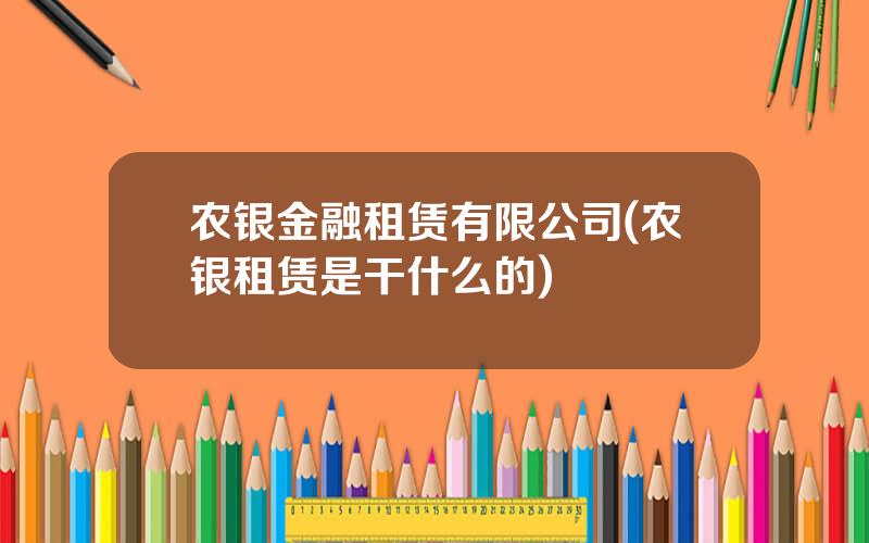 农银金融租赁有限公司(农银租赁是干什么的)