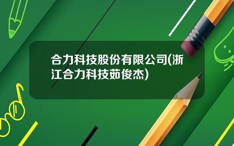 合力科技股份有限公司(浙江合力科技茹俊杰)