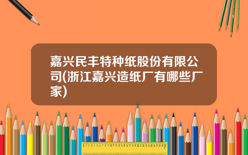 嘉兴民丰特种纸股份有限公司(浙江嘉兴造纸厂有哪些厂家)