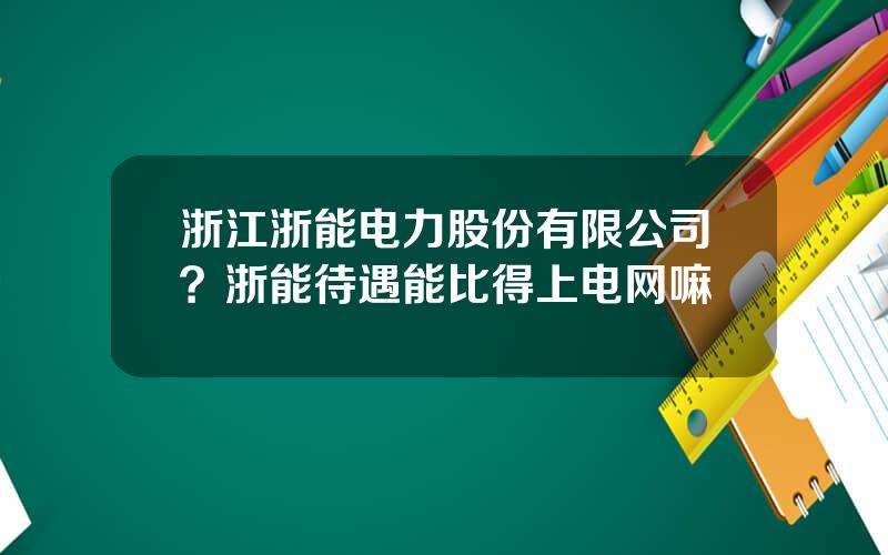 浙江浙能电力股份有限公司？浙能待遇能比得上电网嘛